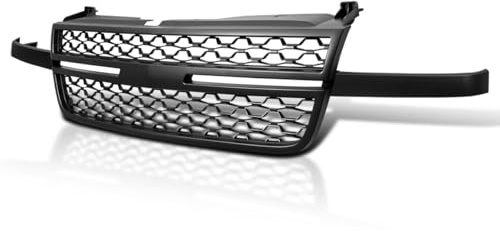 Spec-D Tuning Matte Black Honeycomb Front Bumper Grille Compatible with 2005-2007 Chevy Silverado 2500HD 3500HD Pickup Truck