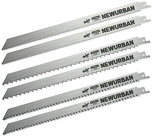 NEWURBAN Confezione da 6 lame per sega alternativa in acciaio inossidabile 12 pollici (300 mm) 3TPI-2 pez / 8TPI-2 pez / 10TPI-2 pez per il taglio di alimenti per carne congelata - Lama per segaossa