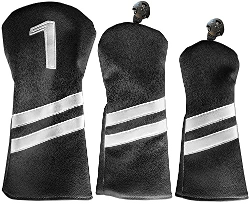 All Teed Up Premium Golf Club Covers - 3 Pack - Driver - Wood - Hybrid Club Head Covers with Club ID Tag