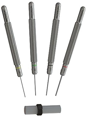 BERGEON Bandstift-Ausschläger 16988-P04, 4er Set, Edelstahlgriff mit Spezialprofil, Durchmesser 0,80, 0,90, 1,00 und 1,20 mm, EIN Rohr mit 4 Ersatzstiften