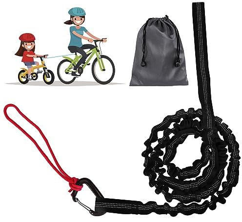 URAQT Abschleppseil für Kinder Fahrrad, 3 Meter, Schwarz, Tragfähigkeit 500 lbs, Elastisch, Recovery Tow Strap, Abschleppgurt, MTB, Mountainbike