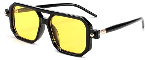 FEISEDY Retro 70er Jahre Sonnenbrille Damen Herren Vintage Flache Quadratische Brille mit UV400-Schutz B2622