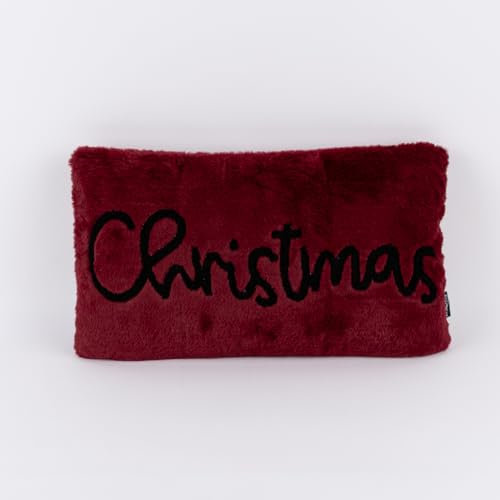 SCHÖNER LEBEN. Deko Weihnachtskissen Christmas aus Plüsch rot schwarz 30x50cm