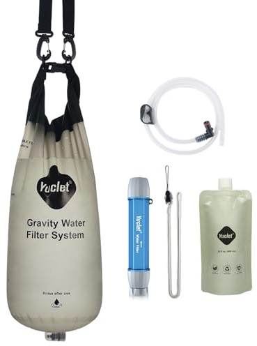 Yuclet Gravity Water Filter System w/ 2-Gal Bag & 0.1-Micron Water Filter Straw, Gravity-Fed Water Filtration System Water Purifier Survival for Camping, Backpacking, Hiking & Emergency Preparedness