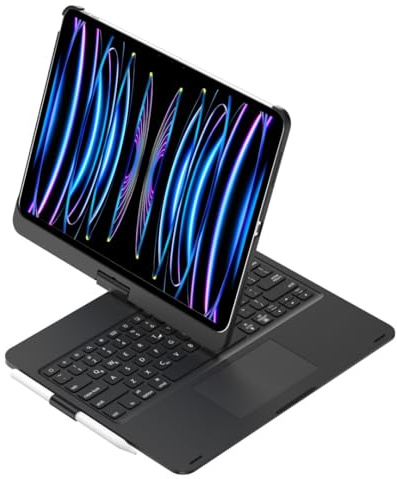HENGHUI 360 Rotatable Touch Keyboard for iPad Pro 11 inch M5/M4 2025/2024 Backlight Keyboard with Trackpad, Bluetooth Foldable Keyboard Cover,Black