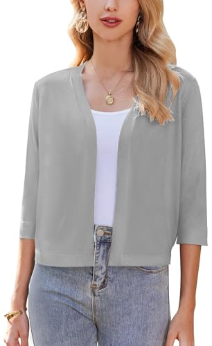 Zeagoo Bolero Festivo Elegante para Mujer Cardigan Bolero Corto Chaqueta con Hombro Manga de 3/4 Cardigan Abierto en el Frente Casual Tinta Unitaria S-XXL, gris, M