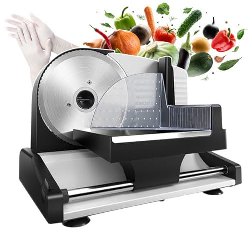 forplubossmmp Electric Deli Food Slicer, Meat Cutter Vegetable Slicing Machine with Removable Stainless Steel Blade and Food Pusher, Automatic Meat Slicing Machine for Cutting Meat/Cheese/Bread