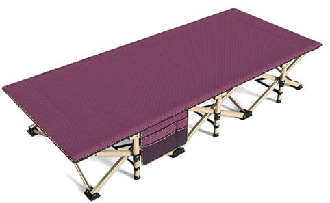 Übergroße Campingbett, Tragbare Zusammenklappbare Schlafbetten für Den Außenbereich, 67 Cm/26,4 Zoll Extra Breites Reisebett Erwachsene, Klappbett für Den Innen- und Außenbereich im Büro(Purple)