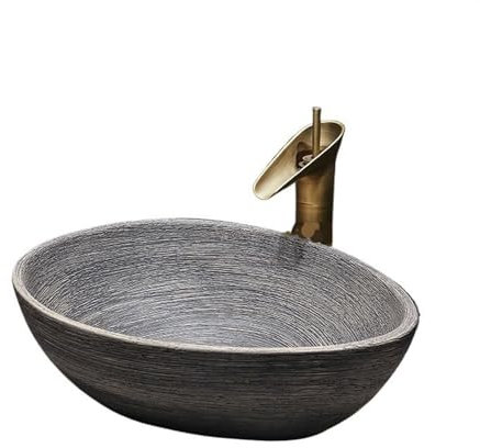 Hhmmei2024-23 Waschbecken Waschtisch Aufsatzwaschbecken Balkonwaschbecken Keramikkunst Retro Handwaschbecken Home Badezimmer Toilettenwaschbecken Ideal für Arbeitsplatten in Badezimmern(Grigio)