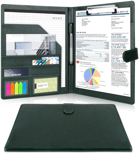 Meetory Portfolio-Ordner A4, Klemmbrettmappe mit magnetischer Abdeckung, wasserdicht, PU-Leder, Ordner für Dokumente, A4, mit Aufbewahrung, Dokumenten-Organizer für Arbeit, Schreiben, Meetings und