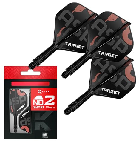Target Darts Nathan Aspinall K Flex Flights und Shaft System, No.2 | Packung mit 3 Kflex All In One Flights, Player Edition Darts Zubehör | K-Flex Dart Schaft Short/Intermediate/Medium