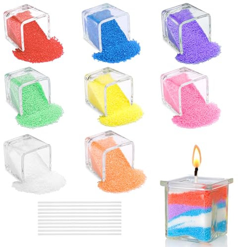 Scentoria Kerzensand, Paraffinwachs für Kerzen, 8 Farben, 17 Dochte, Wachsgranulat zum Gießen, DIY-Kerzenherstellung (400g)
