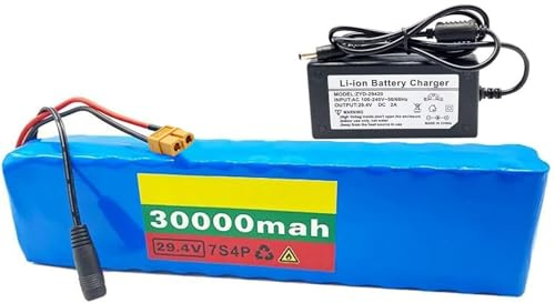 24V 29,4V 7S4P 30Ah E-Bike Li-Batterie,24V Fahrrad Li-Ionen-Akkupack Eingebauter BMS Wasserdichter PVC-Akku Für 100W 200W 350W 400W 500W Motor Mit Ladegerät