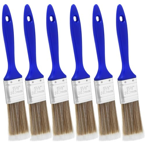 QWORK® 6 Stück Flachpinsel - 3,8cm Breite, Ergonomische Kunststoffgriff - für Wasser- und Lösemittelbasierten Beschichtungen