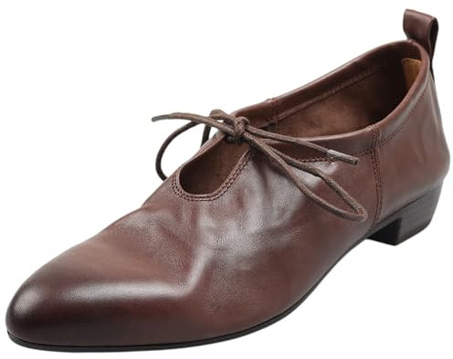 CUTEHEELS Moda Mujer Zapatos versátiles de cuero con cordones Vintage Bailarinas con punta en punta, marrón, 34 EU