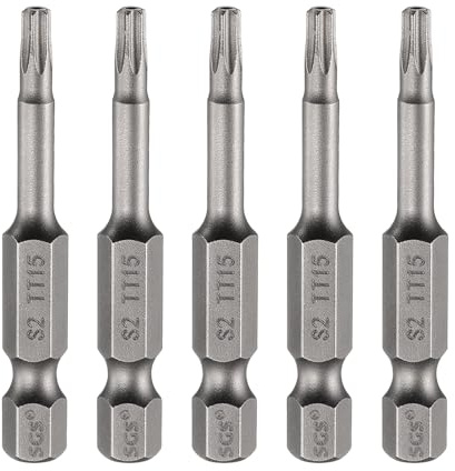sourcing map 5 puntas de destornillador de cabeza Torx de seguridad TT15 de 50 mm de largo, vástago hexagonal magnético a prueba de manipulaciones, 6 puntos, punta de agujero de acero, herramientas