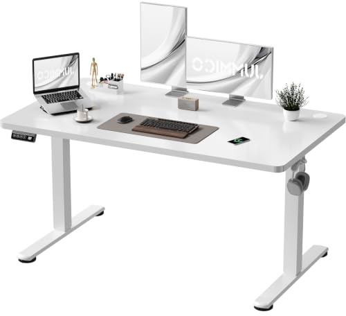 JUMMICO Electric Standing Desk 120 x 60 cm Home Office Height Adjustable Desk, Computer Lift Table with Smart Panel, Sit Stand Desk with Height Memory, White