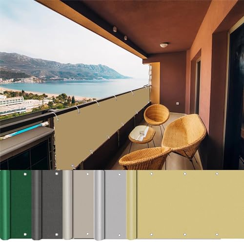 Balcony 500 x 600 cm Weatherproof Easy to Clean Opaque Cladding for Balcony Railing Patio and Garden Cream Color Includes Eyelets Nylon Cable Ties and Cord Decoration