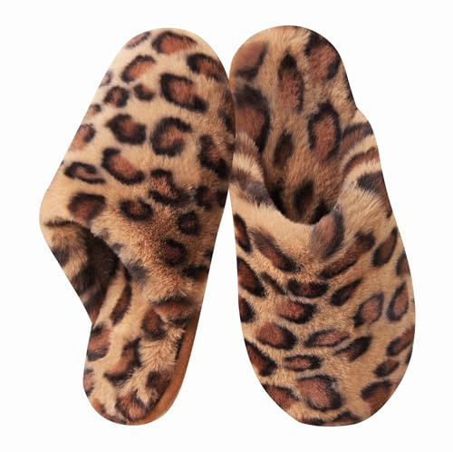 Donpapa Pantofole Donna Uomo Invernali Pelose Ciabatte Casa Comode Peluche Morbida Antiscivolo with Memory Foam Unisex Leopard 38.5-40