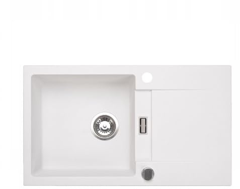 QLS Fregadero 76 x 44 cm con escurridor, sifón reversible, color blanco