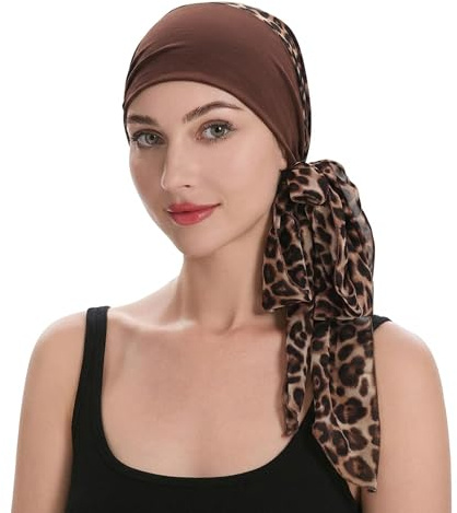 ZLYC Dam sommar huvuddukar tryckt turban huvudbonader, Leopard tryck brun, one size