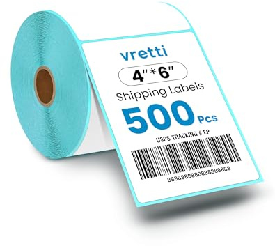 vretti 100 * 150mmThermo-Etiketten, 4X6 Thermodrucker-Etiketten, 500 Stück Weiß Gefaltete Etiketten, Selbstklebendes Etikett - Thermopapier Versandetiketten für Labeldrucker