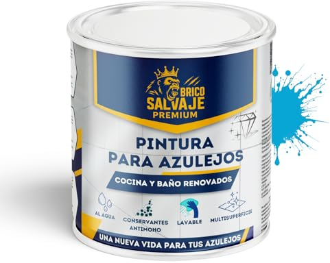 BRICOSALVAJE Pintura Premium para Azulejos, MATE, Resistente, Lavable y de Fácil Aplicación para Baños y Cocinas (CIELO, 0,75 Litros)