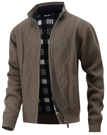 MeiLayM Herren Fleecejacke Stehkragen Strickjacke Warm Winterjacke mit Zopfmuster Voller Reißverschluss Sweatjacke Grobstrick Langarm Cardigan
