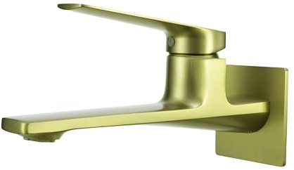 Modern Wall Mount Bathroom Faucet –Brushed Gold,Solid Brass Single Handle with Flip Aerator (2 Flow Modes), Rough-in Valve for Concealed Installation