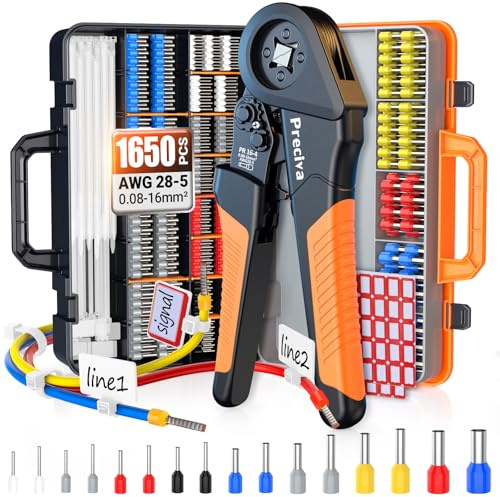 Crimpzangen Set, Preciva Aderendhülsenzange 0,08–16 mm² Crimpzange, 1650 teiliges Crimpzange Aderendhülsen Set mit Etikettenbänder für Heimwerker und Heimgebrauch