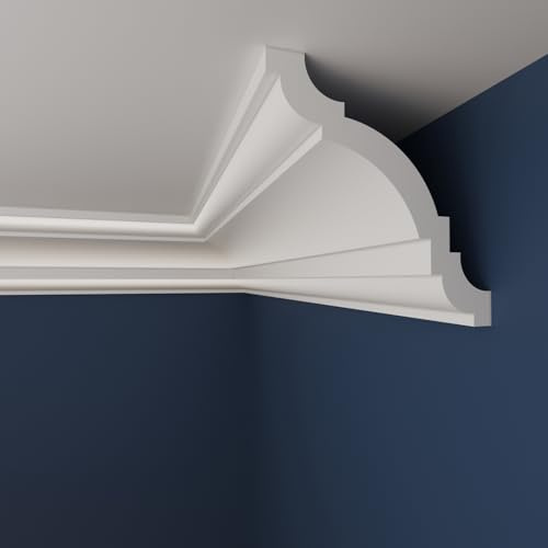 WOLDECOR Coving for Ceilings, White XPS Cornice, Lightweight Ceiling Coving & Moulding, Paintable Decorative Trim, Easy DIY Installation for Modern Interiors (2m, WW01)