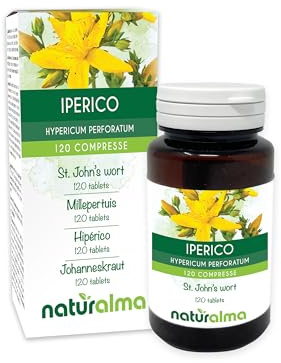 Äkta johannesört (Hypericum perforatum) ört med blommor Naturalma - 60 g - 120 tabletter - Kosttillskott - Naturligt och Veganskt