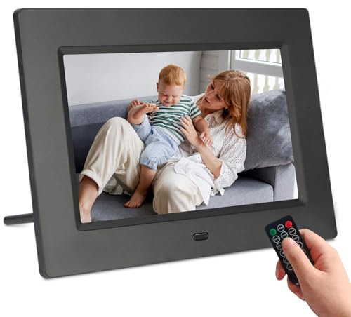 TSITSC 7 Zoll Digitaler Bilderrahmen ohne WLAN, 1024x600 HD IPS Display, USB & SD-Karten Slot, Fernbedienung, Foto/Musik/Video Player, Kalender & Wecker, Einfach zu Bedienen für Kinder und Senioren