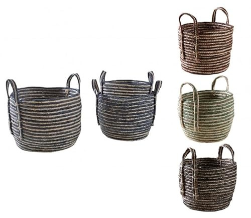 AUBRY GASPARD - Cache-Pots en Jacinthe Teintée - Lot 3 avec 2 Anses - Coloris Assortis Bordeaux, Vert, Bleu, Gris - 3 Tailles Différentes - Décoration Jardin/Intérieur - Élégant/Fonctionnel