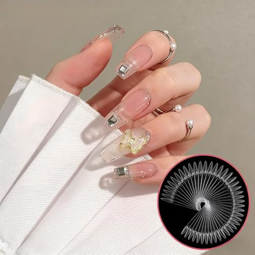 Bastoncini per nail art, 100 unghie trasparenti per esercitazioni con etichette numerate, a forma di ventaglio, per campioni di smalti, salone e manicure fai da te, include 2 bastoncini arancioni