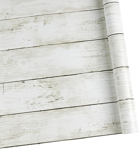 Abyssaly White Vinyl Wrap Sticky Back Plastic Roll for Furniture | 60 X 500cm Wood Effect Self Adhesive Wallpaper, Removable Peel and Stick Wallpaper, Covering Film for Kitchen Desk Wall