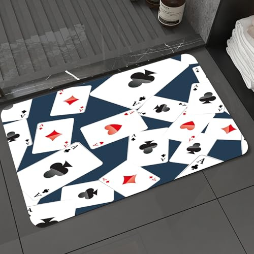 DALEXHM Badteppich rutschfeste,weicher Badezimmerteppich Wasserabsorbierend Badematte Badvorleger für Dusche,Casino-Spielkarten Fallen herunter. Spielkarten regnen. Vorlage für Werbung für Pa,40x60cm
