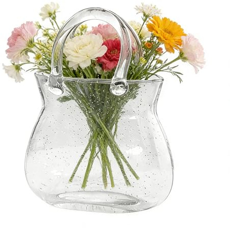 Vase en verre transparent en forme de sac à main - Décoration d'intérieur - Pour centre de table, cocktail, fête, salon, bureau, mariage