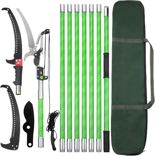Astsäge mit Stiel 8 m  Teleskop Baumsäge Handsäge Flaschenzug‑Mechanismus, Gartengeräte‑Set mit Tragetasche für Palmen, hohe Bäume