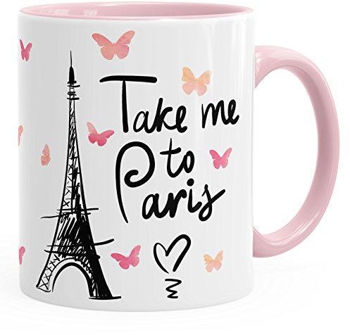 MoonWorks Kaffee-Tasse 'Take Me to Paris' - Geschenk für Frau Freundin Mit Innenfarbe Rosa