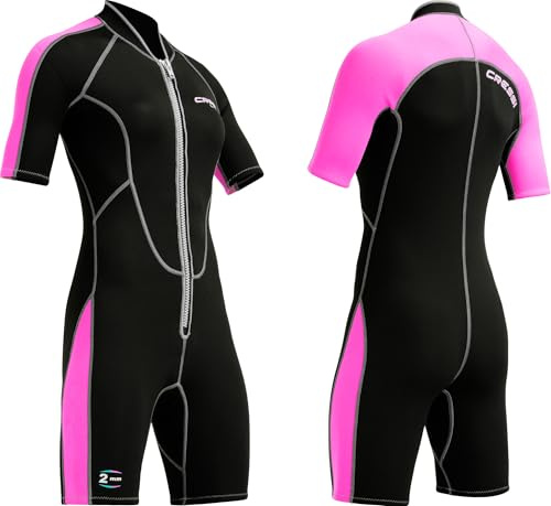 Cressi Lido 2 mm Lady Short Sleeves Short Wetsuits, Black/Pink, L