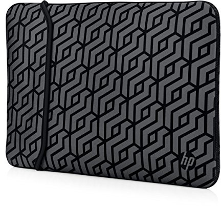 HP Funda Protectora Reversible para Portátil de hasta 14 - (Tela de Neopreno, Cierre Esquinero Sin Cremallera), Color Negra y Gris con Tramas
