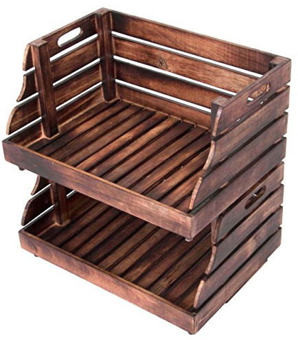 Divero 2er Set Vintage Holzkiste Stapel-Kiste Spielzeug-Box Stiege braun geflammt Aufbewahrung 49x35x25,5cm Obst- und Gemüsekisten-Look