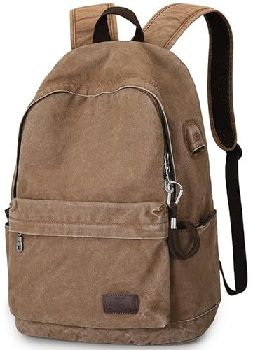 Muzee Mochila de Lona,Mochila Antirrobo Mochila Escolar Viaje Mochila de Lona Apto para portátil de 15,6 Pulgadas,Mochila Hombre para Laptop Mochila Mujer,con Puerto de Carga USB,Caqui
