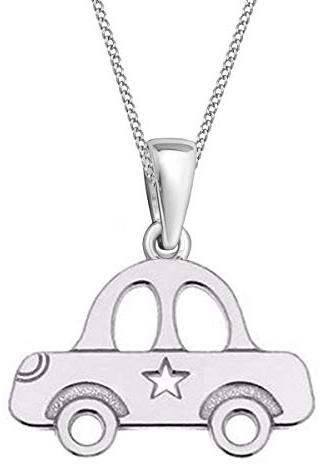 Goldene Hufeisen Auto Anhänger mit Kette 925 Echt Silber Kinder Mädchen Jungen Halskette (1) Silber, 38