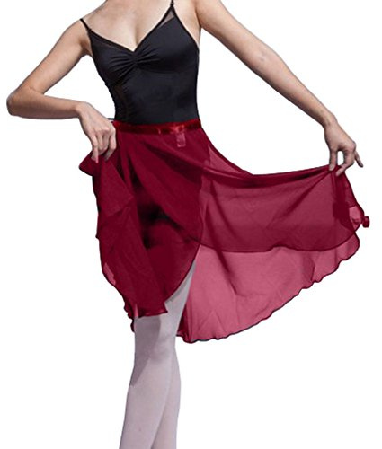 HOEREV Donna Sheer Pannello Esterno dell'involucro Balletto Balletto Gonna Danza Dancewear,Rosso Scuro,XS