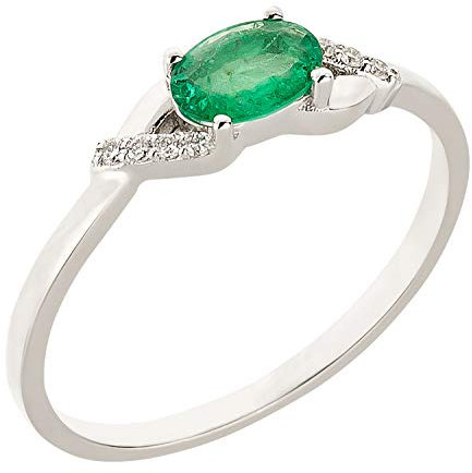 Ardeo Aurum Damenring aus 375 Gold Weißgold mit 0,02 ct Diamant Brillant und 0,45 ct Smaragd grün im Oval-Schliff Größe 56