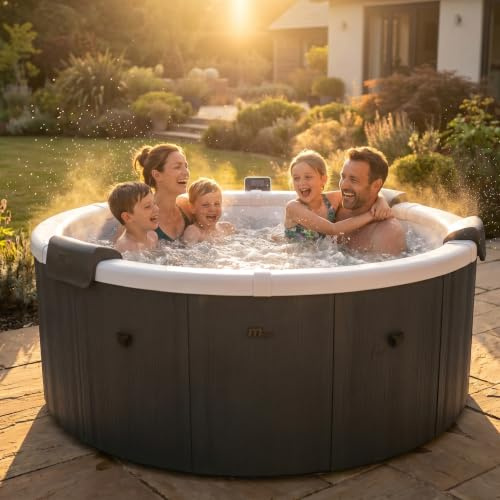 Miweba Whirlpool MSpa Denver mit Fester Außenwand | 6 Personen Spa Ø182x70cm | RGB LED-Beleuchtung | App Steuerung | 130 Massagedüsen | Ganzjähriger Einsatz Winterfest | In & Outdoor Pool | Gartenpool