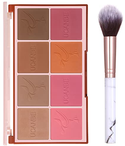 8 Colors Face Matte Blush Palette Shading Blusher - Buildable Facial Cheek Blusher Contour Bronzing Pressed Powder Makeup Pallet Women Gift Set (8 Colors Blush Contour Palette with brush)