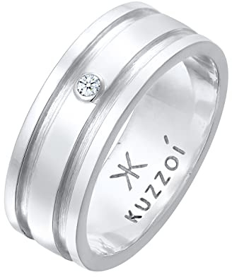 Kuzzoi Bague pour homme (8 mm) en argent sterling 925 massif fabriquée à la main, bague pour homme avec diamant, bague de fiançailles, bague d'amitié, taille 60-66, 0610690821, Acier inoxydable Argent